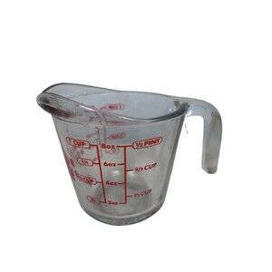 Anchor Hocking Glass Measuring Cup 1 Cup 8oz Red Lettering Clear Vintage Style